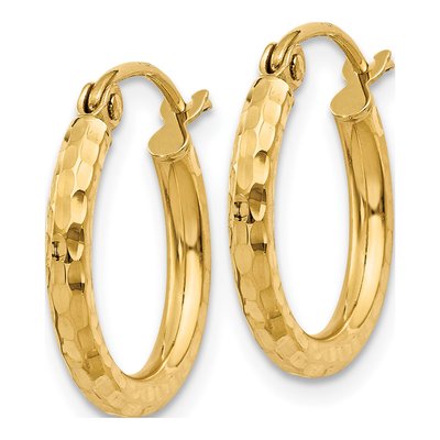 14K Yellow Gold 15mm Diamond-Cut Tube Hoop Earrings – view 3