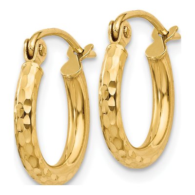 14K Yellow Gold 13mm Diamond-Cut Hoop Earrings – view 3