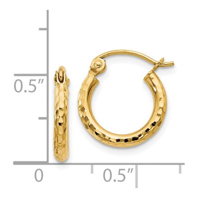 14K Yellow Gold 13mm Diamond-Cut Hoop Earrings – view 5