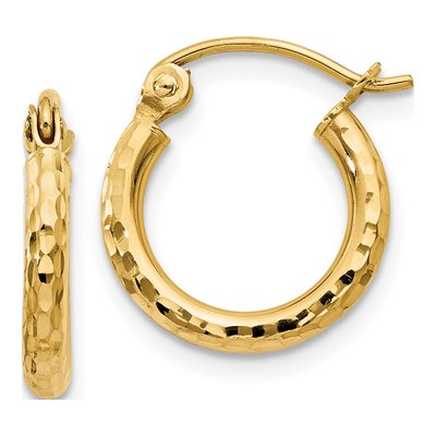 14K Yellow Gold 13mm Diamond-Cut Hoop Earrings
