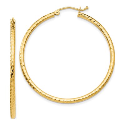 14K Yellow Gold 40mm Diamond-Cut Tube Hoop Earrings