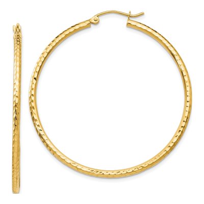 14K Yellow Gold 45mm Diamond-Cut Tube Hoop Earrings
