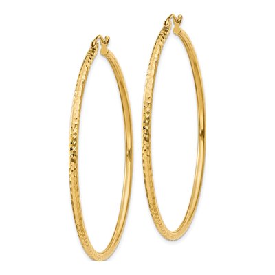 14K Yellow Gold 50mm Diamond-Cut Tube Hoop Earrings – view 3