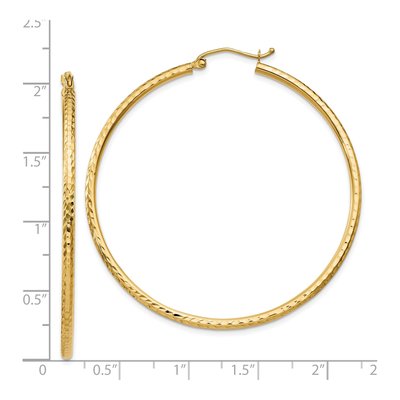 14K Yellow Gold 50mm Diamond-Cut Tube Hoop Earrings – view 5