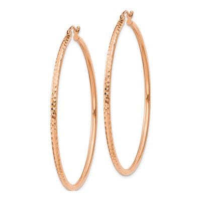 14K Rose Gold 50mm Diamond-Cut Round Tube Hoop Earrings – view 2