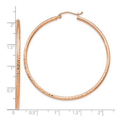 14K Rose Gold 50mm Diamond-Cut Round Tube Hoop Earrings – view 3