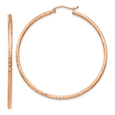 14K Rose Gold 50mm Diamond-Cut Round Tube Hoop Earrings