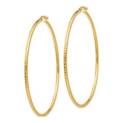 14K Yellow Gold 65mm Diamond-Cut Tube Hoop Earrings – view 2