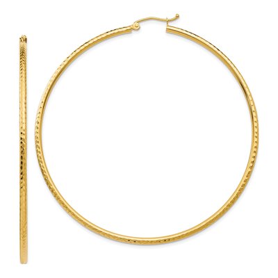 14K Yellow Gold 65mm Diamond-Cut Tube Hoop Earrings