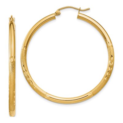 14K Yellow Gold 38mm Diamond-Cut Hoop Earrings