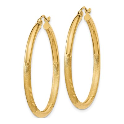 14K Yellow Gold 30mm Diamond-Cut Tube Hoop Earrings – view 2