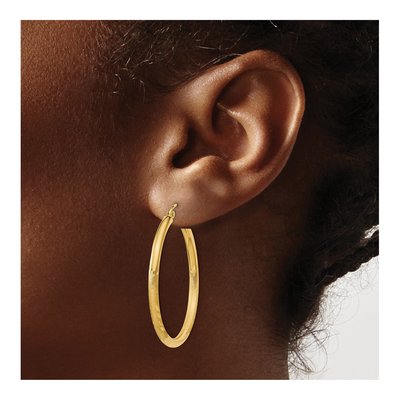 14K Yellow Gold 30mm Diamond-Cut Tube Hoop Earrings – view 3