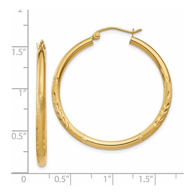 14K Yellow Gold 30mm Diamond-Cut Tube Hoop Earrings – view 4