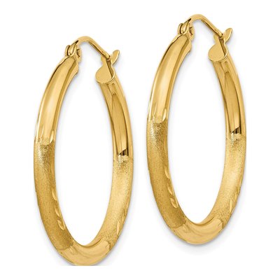 14K Yellow Gold 24mm Diamond-Cut Tube Hoop Earrings – view 2