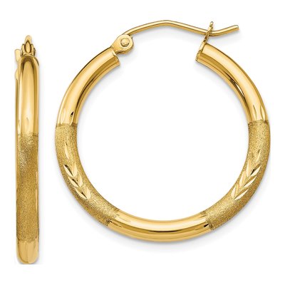 14K Yellow Gold 24mm Diamond-Cut Tube Hoop Earrings
