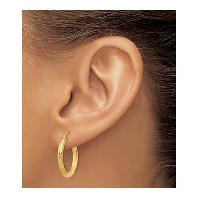 14K Yellow Gold 20mm Diamond-Cut Hoop Earrings – view 4