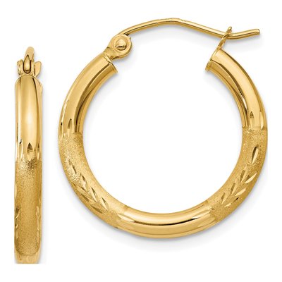 14K Yellow Gold 20mm Diamond-Cut Hoop Earrings