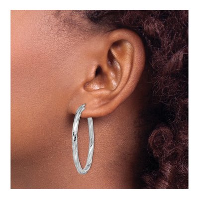 10K White Gold 40mm Twisted Hoop Earrings – view 4