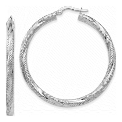 10K White Gold 40mm Twisted Hoop Earrings