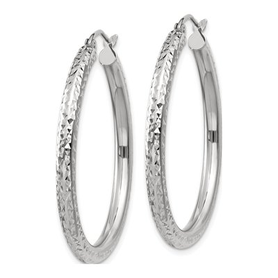 14K White Gold 35mm Diamond-Cut Tube Hoop Earrings – view 3