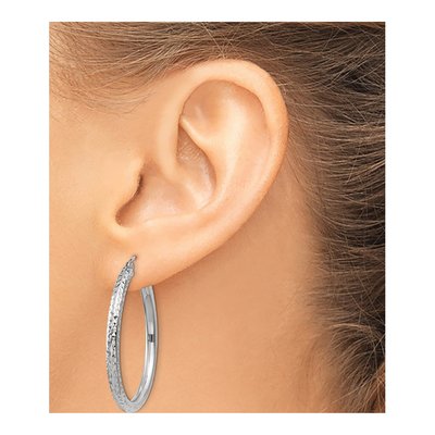 14K White Gold 35mm Diamond-Cut Tube Hoop Earrings – view 4