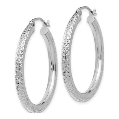 14K White Gold 30mm Diamond-Cut Round Tube Hoop Earrings – view 3