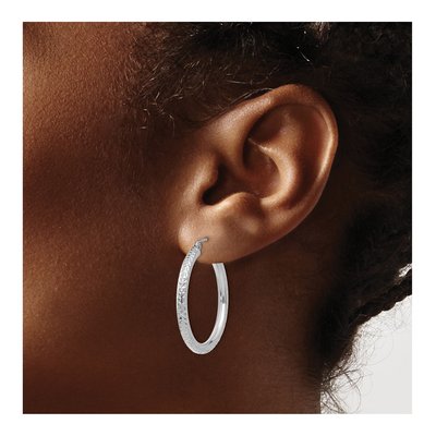 14K White Gold 30mm Diamond-Cut Round Tube Hoop Earrings – view 4