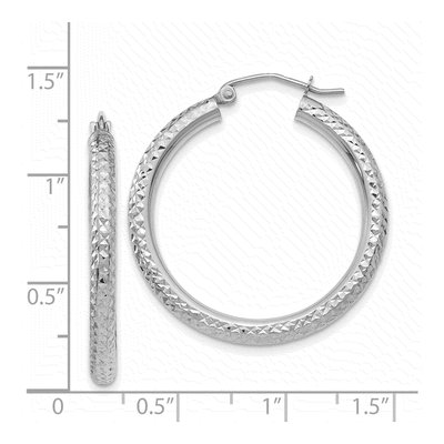14K White Gold 30mm Diamond-Cut Round Tube Hoop Earrings – view 5