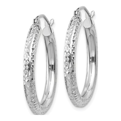 14K White Gold 25mm Diamond-Cut Round Tube Hoop Earrings – view 3