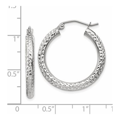 14K White Gold 25mm Diamond-Cut Round Tube Hoop Earrings – view 5