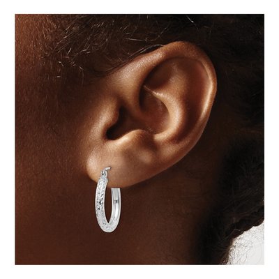 14K White Gold 20mm Diamond-Cut Round Tube Hoop Earrings – view 4