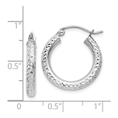 14K White Gold 20mm Diamond-Cut Round Tube Hoop Earrings – view 5