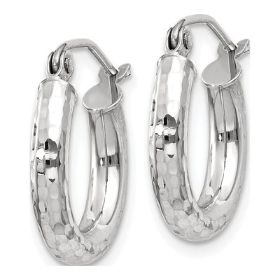 14K White Gold 16mm Diamond-Cut Hoop Earrings – view 3