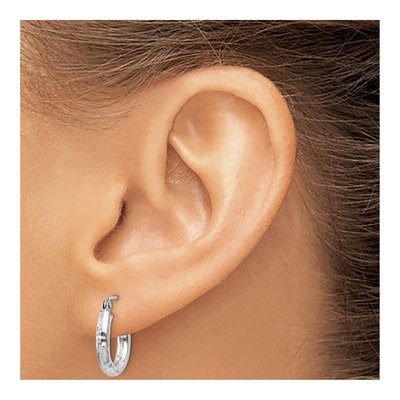 14K White Gold 16mm Diamond-Cut Hoop Earrings – view 4