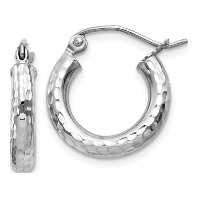 14K White Gold 16mm Diamond-Cut Hoop Earrings
