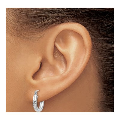 14K White Gold 14mm Diamond-Cut Tube Hoop Earrings – view 4