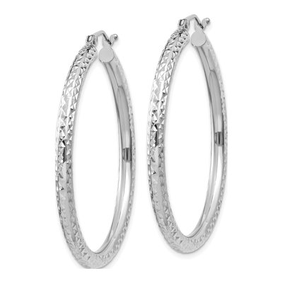 14K White Gold 40mm Diamond-Cut Round Hoop Earrings – view 3