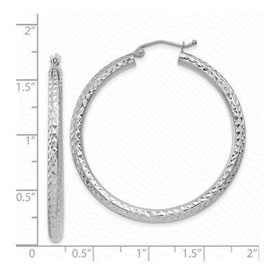 14K White Gold 40mm Diamond-Cut Round Hoop Earrings – view 5