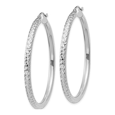 14K White Gold 45mm Diamond-Cut Tube Hoop Earrings – view 3