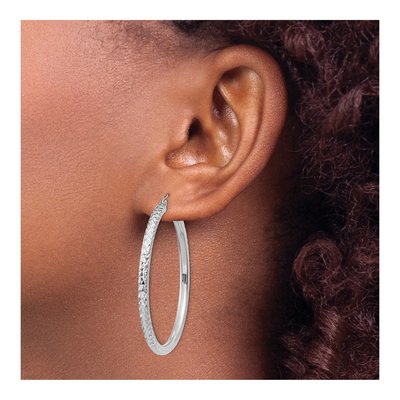 14K White Gold 45mm Diamond-Cut Tube Hoop Earrings – view 4