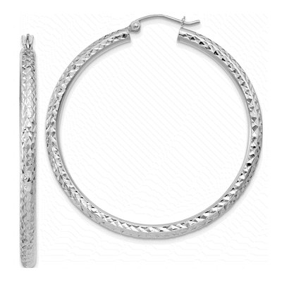 14K White Gold 45mm Diamond-Cut Tube Hoop Earrings
