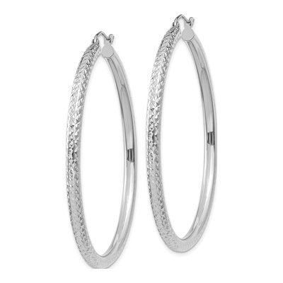 14K White Gold 50mm Diamond-Cut Tube Hoop Earrings – view 3