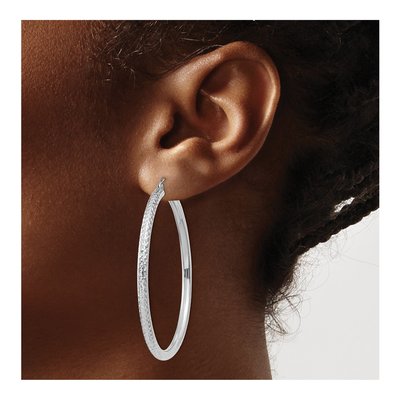 14K White Gold 50mm Diamond-Cut Tube Hoop Earrings – view 4