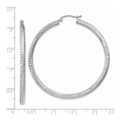 14K White Gold 50mm Diamond-Cut Tube Hoop Earrings – view 5