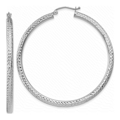 14K White Gold 50mm Diamond-Cut Tube Hoop Earrings