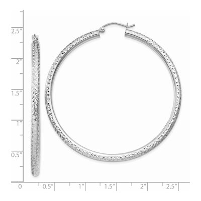 14K White Gold 55mm Diamond-Cut Round Tube Hoop Earrings – view 5