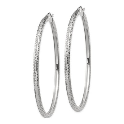 14K White Gold 60mm Diamond-Cut Tube Hoop Earrings – view 3