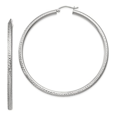 14K White Gold 60mm Diamond-Cut Tube Hoop Earrings