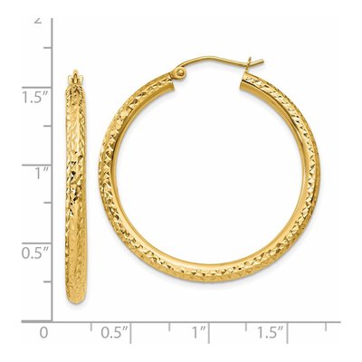 14K Yellow Gold 35mm Diamond-Cut Tube Hoop Earrings – view 5