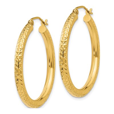 14K Yellow Gold 30mm Diamond-Cut Hoop Earrings – view 3